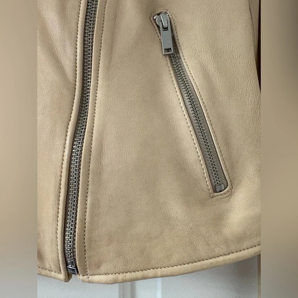 GAP Women's Beige Leather Biker Jacket (L) - Picture 5 of 8